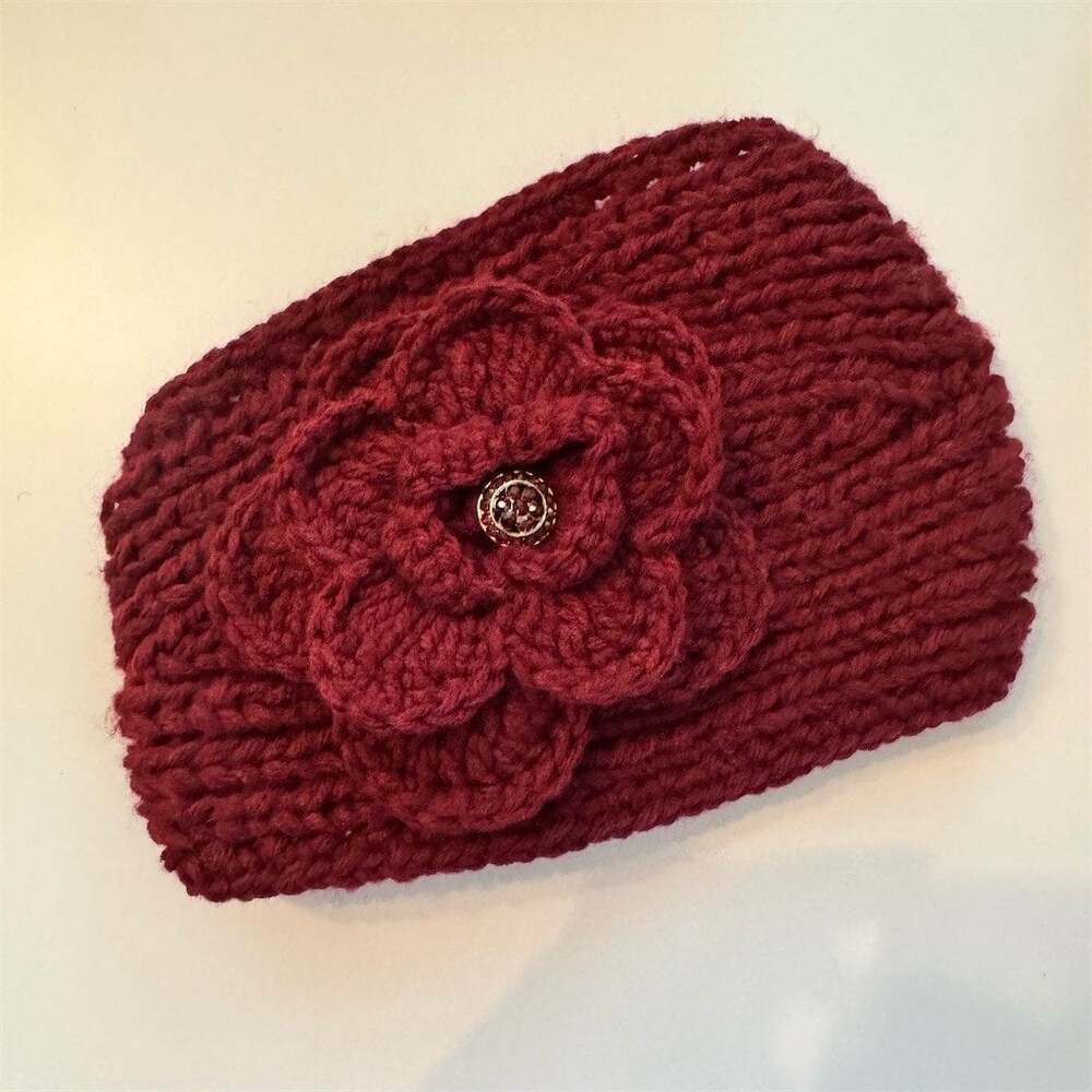 C.C. Exclusives Knit Headband Ear Warmer Womens One Size Burgundy Flower